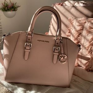 Michael Kors Ciara Saffiano Leather Satchel Pink Large